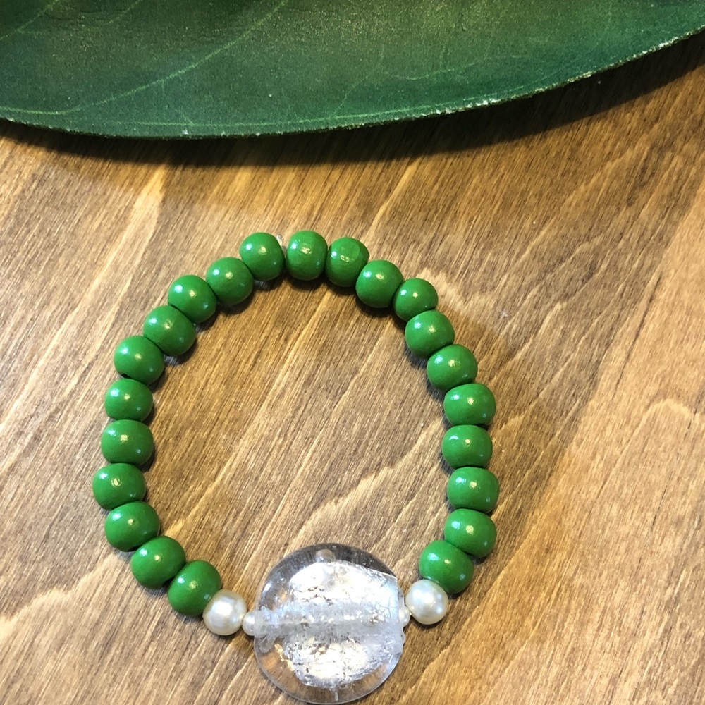 Green Wooden Bead Stackable Bracelet